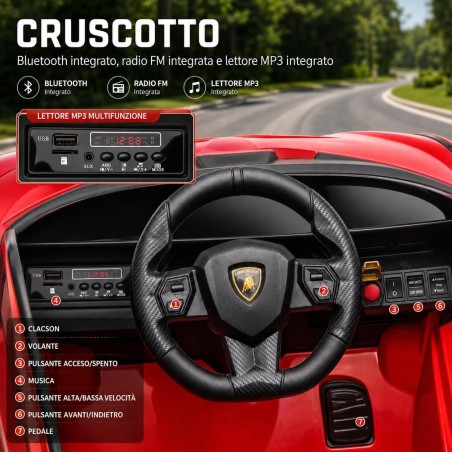 Auto Elettrica Bambini Lamborghini Sian 12V Rossa 1-4 Anni Telecomando LED