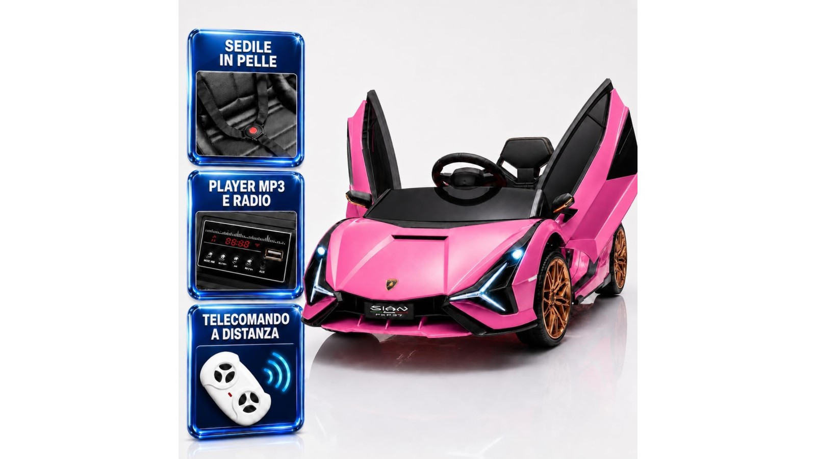 Auto Elettrica Bambini Lamborghini Sian 12V Rosa 1-4 Anni Telecomando LED