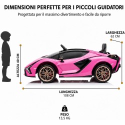 Auto Elettrica Bambini Lamborghini Sian 12V Rosa 1-4 Anni Telecomando LED