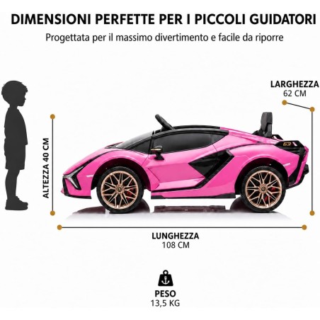 Auto Elettrica Bambini Lamborghini Sian 12V Rosa 1-4 Anni Telecomando LED