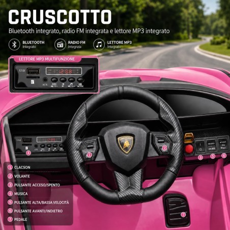 Auto Elettrica Bambini Lamborghini Sian 12V Rosa 1-4 Anni Telecomando LED