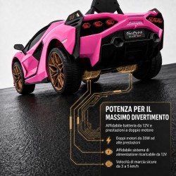 Auto Elettrica Bambini Lamborghini Sian 12V Rosa 1-4 Anni Telecomando LED