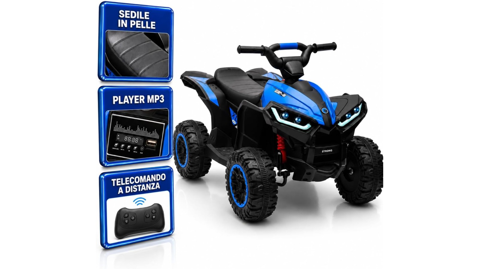 Quad Elettrico Bambini Falcon X 12V Blu 3-5 Anni Telecomando 2 Motori LED MP3