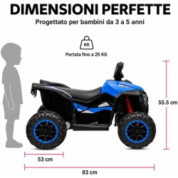 Quad Elettrico Bambini Falcon X 12V Blu 3-5 Anni Telecomando 2 Motori LED MP3
