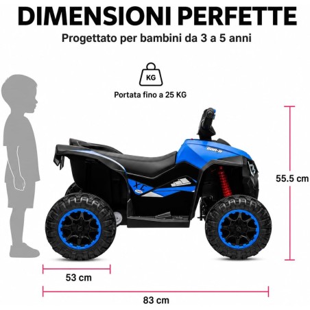 Quad Elettrico Bambini Falcon X 12V Blu 3-5 Anni Telecomando 2 Motori LED MP3