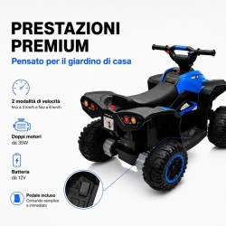 Quad Elettrico Bambini Falcon X 12V Blu 3-5 Anni Telecomando 2 Motori LED MP3