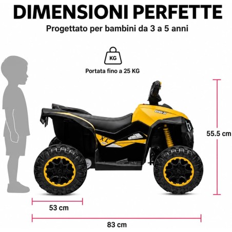 Quad Elettrico Bambini Falcon X 12V Giallo 3-5 Anni Telecomando 2 Motori LED MP3