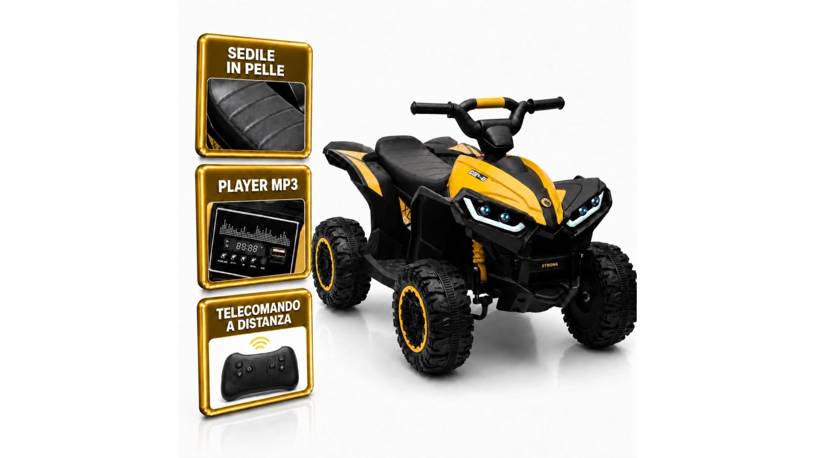 Quad Elettrico Bambini Falcon X 12V Giallo 3-5 Anni Telecomando 2 Motori LED MP3