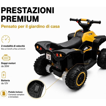 Quad Elettrico Bambini Falcon X 12V Giallo 3-5 Anni Telecomando 2 Motori LED MP3