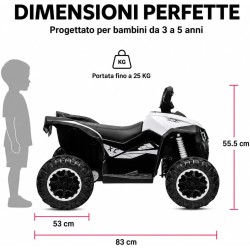 Quad Elettrico Bambini Falcon X 12V Bianco 3-5 Anni Telecomando 2 Motori LED MP3