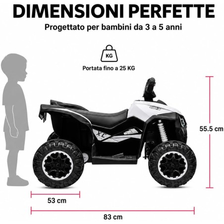 Quad Elettrico Bambini Falcon X 12V Bianco 3-5 Anni Telecomando 2 Motori LED MP3