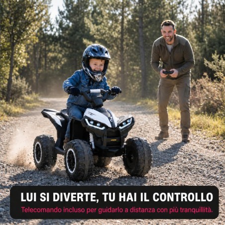 Quad Elettrico Bambini Falcon X 12V Bianco 3-5 Anni Telecomando 2 Motori LED MP3