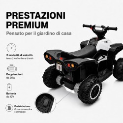Quad Elettrico Bambini Falcon X 12V Bianco 3-5 Anni Telecomando 2 Motori LED MP3