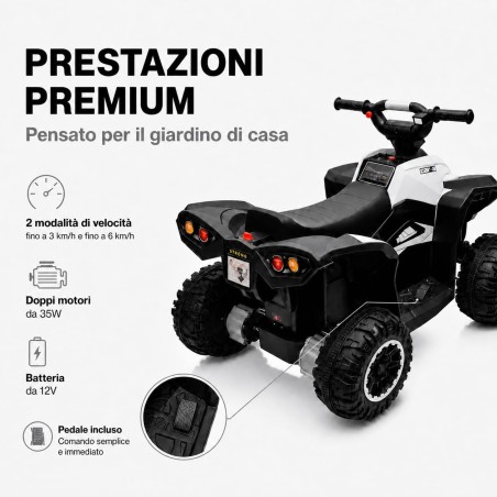 Quad Elettrico Bambini Falcon X 12V Bianco 3-5 Anni Telecomando 2 Motori LED MP3