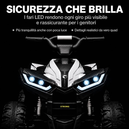 Quad Elettrico Bambini Falcon X 12V Bianco 3-5 Anni Telecomando 2 Motori LED MP3