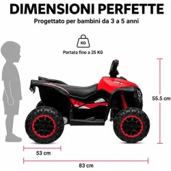 Quad Elettrico Bambini Falcon X 12V Rosso 3-5 Anni Telecomando 2 Motori LED MP3