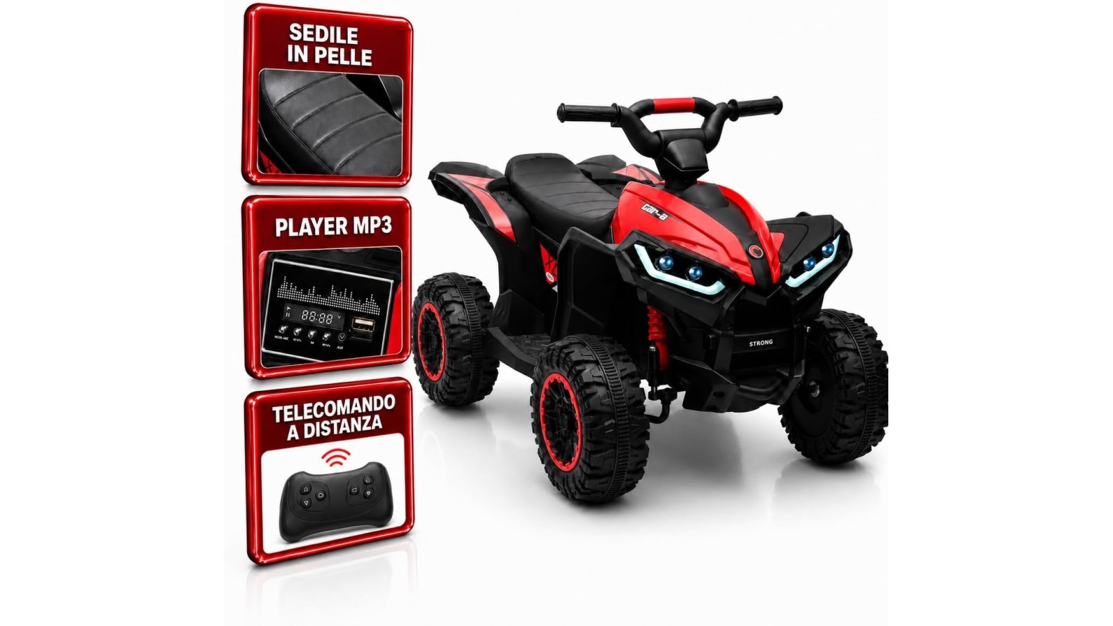 Quad Elettrico Bambini Falcon X 12V Rosso 3-5 Anni Telecomando 2 Motori LED MP3