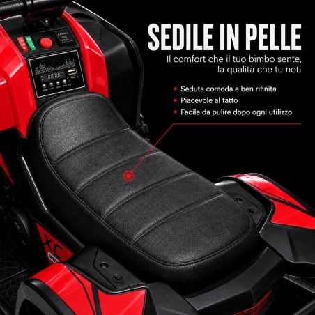 Quad Elettrico Bambini Falcon X 12V Rosso 3-5 Anni Telecomando 2 Motori LED MP3