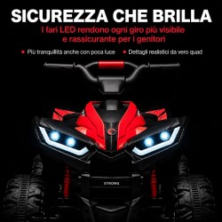 Quad Elettrico Bambini Falcon X 12V Rosso 3-5 Anni Telecomando 2 Motori LED MP3