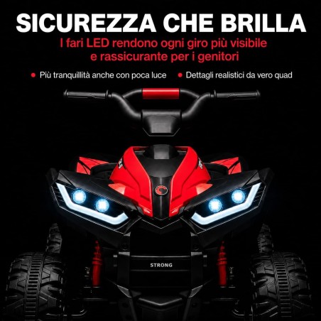 Quad Elettrico Bambini Falcon X 12V Rosso 3-5 Anni Telecomando 2 Motori LED MP3