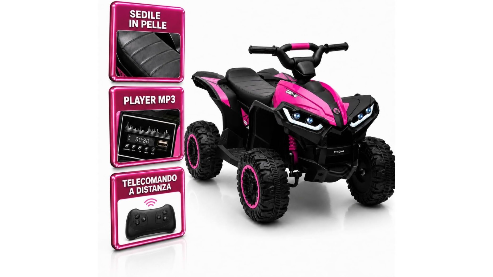 Quad Elettrico Bambini Falcon X 12V Fucsia 3-5 Anni Telecomando 2 Motori LED MP3