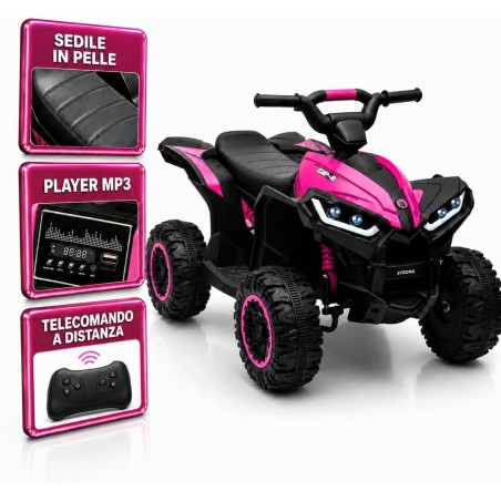 Quad Elettrico Bambini Falcon X 12V Fucsia 3-5 Anni Telecomando 2 Motori LED MP3