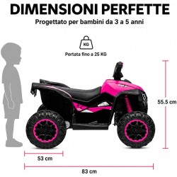 Quad Elettrico Bambini Falcon X 12V Fucsia 3-5 Anni Telecomando 2 Motori LED MP3