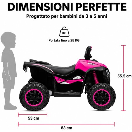 Quad Elettrico Bambini Falcon X 12V Fucsia 3-5 Anni Telecomando 2 Motori LED MP3