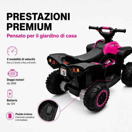 Quad Elettrico Bambini Falcon X 12V Fucsia 3-5 Anni Telecomando 2 Motori LED MP3