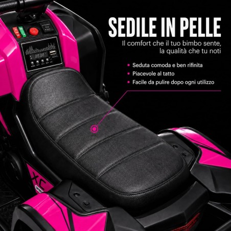 Quad Elettrico Bambini Falcon X 12V Fucsia 3-5 Anni Telecomando 2 Motori LED MP3