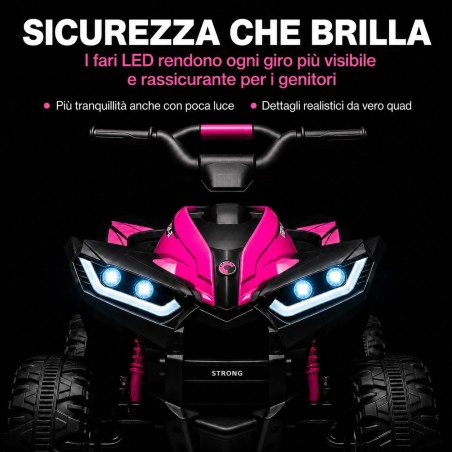 Quad Elettrico Bambini Falcon X 12V Fucsia 3-5 Anni Telecomando 2 Motori LED MP3