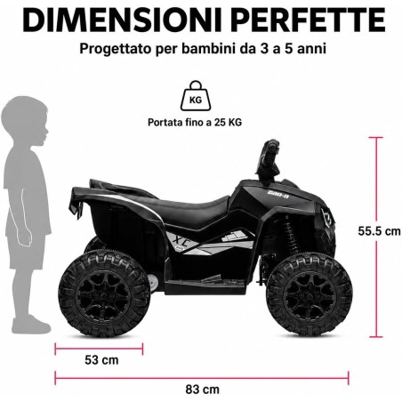 Quad Elettrico Bambini Falcon X 12V Nero 3-5 Anni Telecomando 2 Motori LED MP3