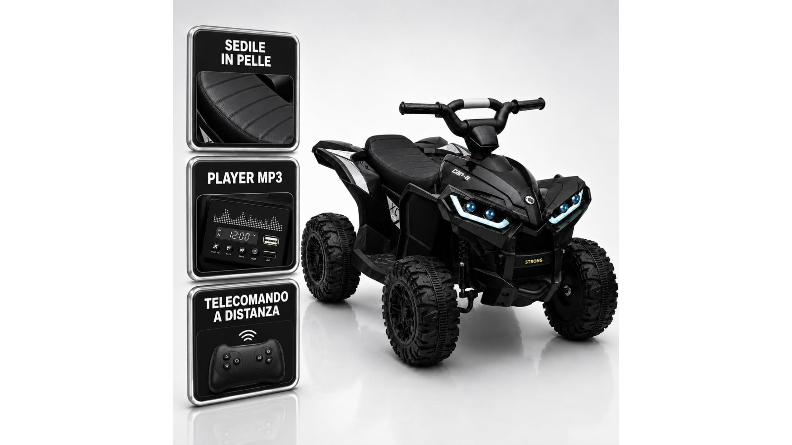 Quad Elettrico Bambini Falcon X 12V Nero 3-5 Anni Telecomando 2 Motori LED MP3