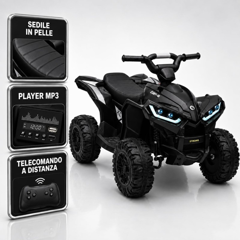 Quad Elettrico Bambini Falcon X 12V Nero 3-5 Anni Telecomando 2 Motori LED MP3