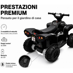 Quad Elettrico Bambini Falcon X 12V Nero 3-5 Anni Telecomando 2 Motori LED MP3