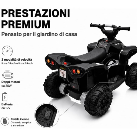 Quad Elettrico Bambini Falcon X 12V Nero 3-5 Anni Telecomando 2 Motori LED MP3