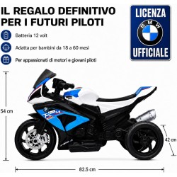 Moto Elettrica Bambini BMW HP4 Race 12V Blu 18-60 Mesi 3 Ruote LED USB