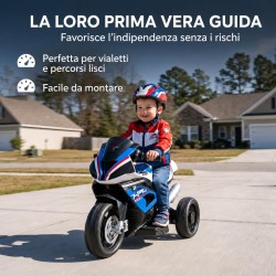 Moto Elettrica Bambini BMW HP4 Race 12V Blu 18-60 Mesi 3 Ruote LED USB