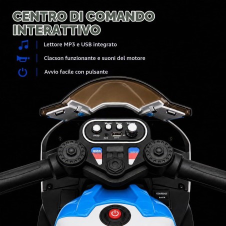 Moto Elettrica Bambini BMW HP4 Race 12V Blu 18-60 Mesi 3 Ruote LED USB