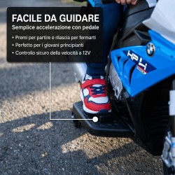 Moto Elettrica Bambini BMW HP4 Race 12V Blu 18-60 Mesi 3 Ruote LED USB