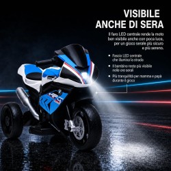 Moto Elettrica Bambini BMW HP4 Race 12V Blu 18-60 Mesi 3 Ruote LED USB