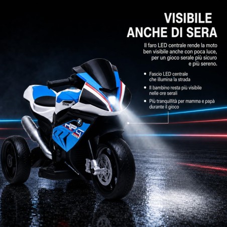 Moto Elettrica Bambini BMW HP4 Race 12V Blu 18-60 Mesi 3 Ruote LED USB