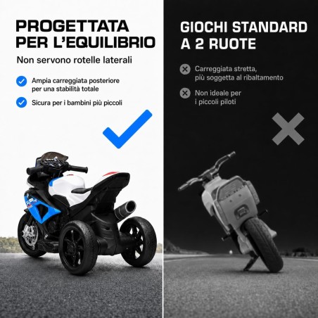 Moto Elettrica Bambini BMW HP4 Race 12V Blu 18-60 Mesi 3 Ruote LED USB