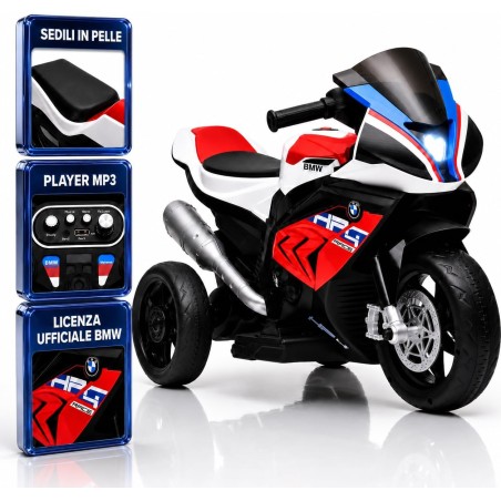 Moto Elettrica Bambini BMW HP4 Race 12V Rossa 18-60 Mesi 3 Ruote LED USB