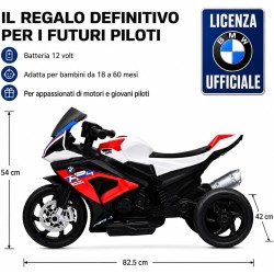 Moto Elettrica Bambini BMW HP4 Race 12V Rossa 18-60 Mesi 3 Ruote LED USB