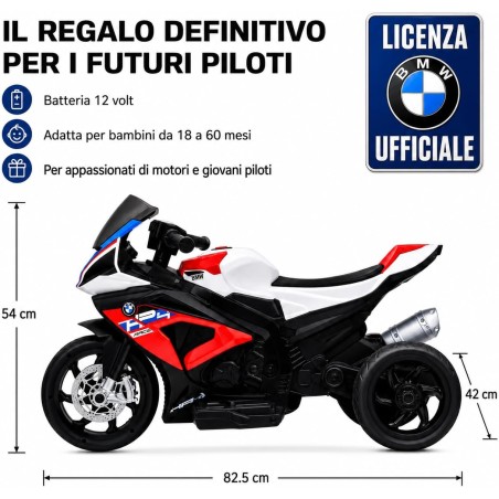 Moto Elettrica Bambini BMW HP4 Race 12V Rossa 18-60 Mesi 3 Ruote LED USB