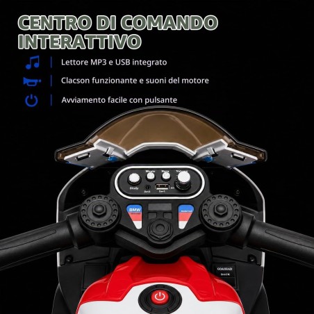 Moto Elettrica Bambini BMW HP4 Race 12V Rossa 18-60 Mesi 3 Ruote LED USB