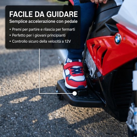 Moto Elettrica Bambini BMW HP4 Race 12V Rossa 18-60 Mesi 3 Ruote LED USB