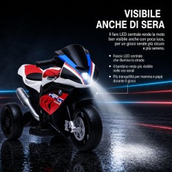 Moto Elettrica Bambini BMW HP4 Race 12V Rossa 18-60 Mesi 3 Ruote LED USB