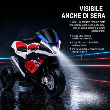 Moto Elettrica Bambini BMW HP4 Race 12V Rossa 18-60 Mesi 3 Ruote LED USB